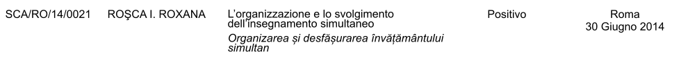 SCA/RO/14/0021 ROŞCA I. ROXANA Lorganizzazione e lo svolgimento dellinsegnamento simultaneo Organizarea și desfășurarea nvățămntului simultan Positivo Roma 30 Giugno 2014