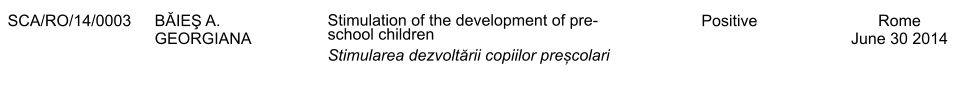 SCA/RO/14/0003 BĂIEŞ A. GEORGIANA Stimulation of the development of pre-school children Stimularea dezvoltării copiilor preșcolari Positive Rome June 30 2014