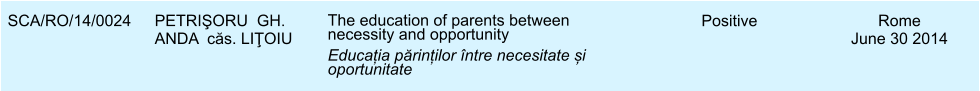 SCA/RO/14/0024 PETRIŞORU  GH. ANDA  căs. LIŢOIU The education of parents between necessity and opportunity Educația părinților ntre necesitate și oportunitate Positive Rome June 30 2014